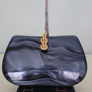 Vintage Lucite Blue Gray Le-Ann Evening Bag Gold Clasp
